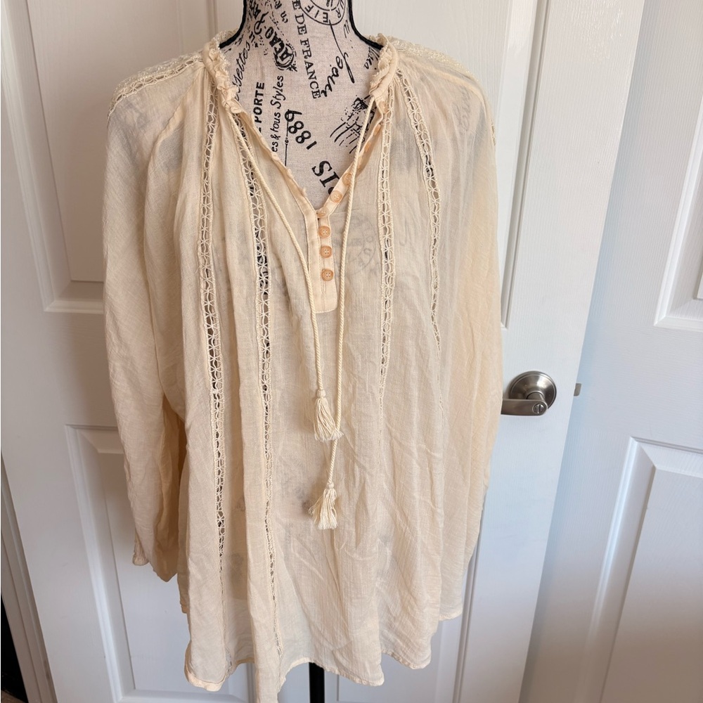 Spell Cream Boho Peasant Tunic with Tassels Small EC FINAL PRICE